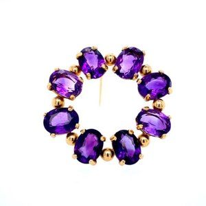 14k Yellow Gold Amethyst Circle Pin 1 1/8 "